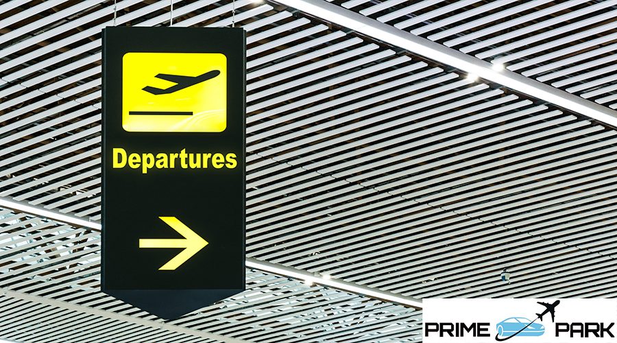Airport Departure information board sign at airport