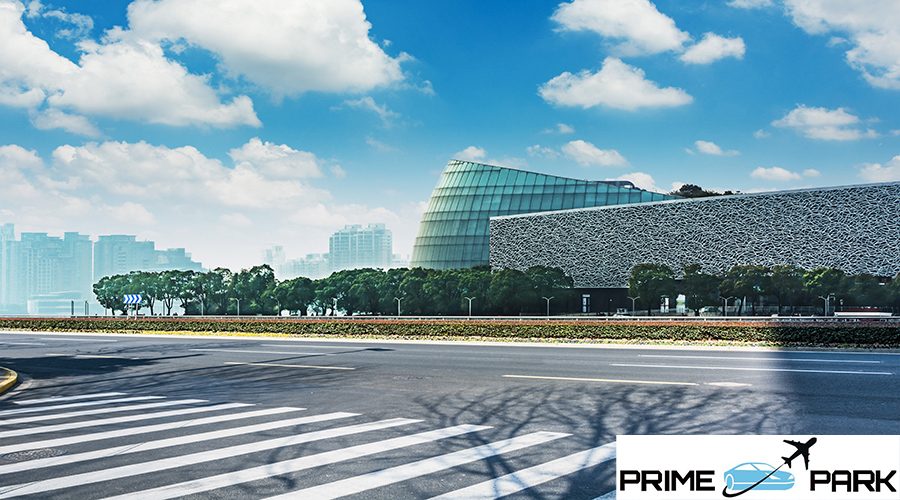 modern skyline and empty road