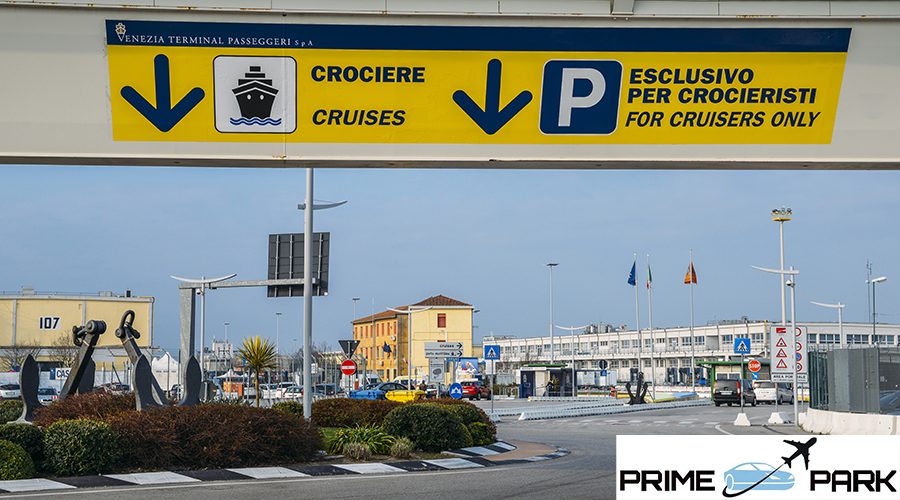 Venice, Italy - March 24, 2018: Entrance to Venice and maritime cruise terminal