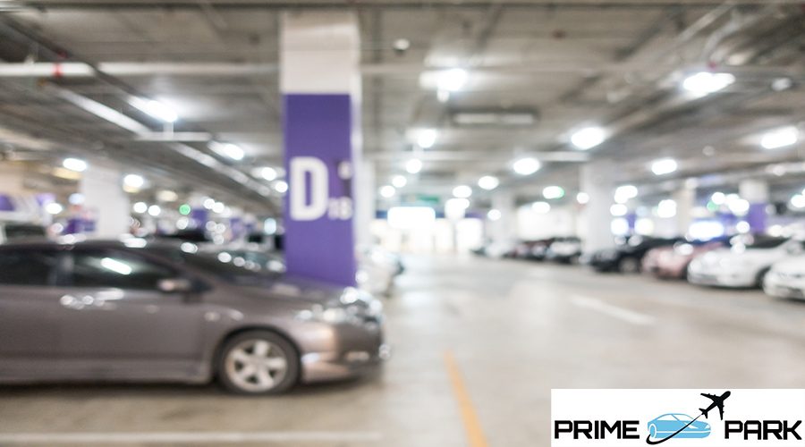 Abstract blur car parking lot interior for background