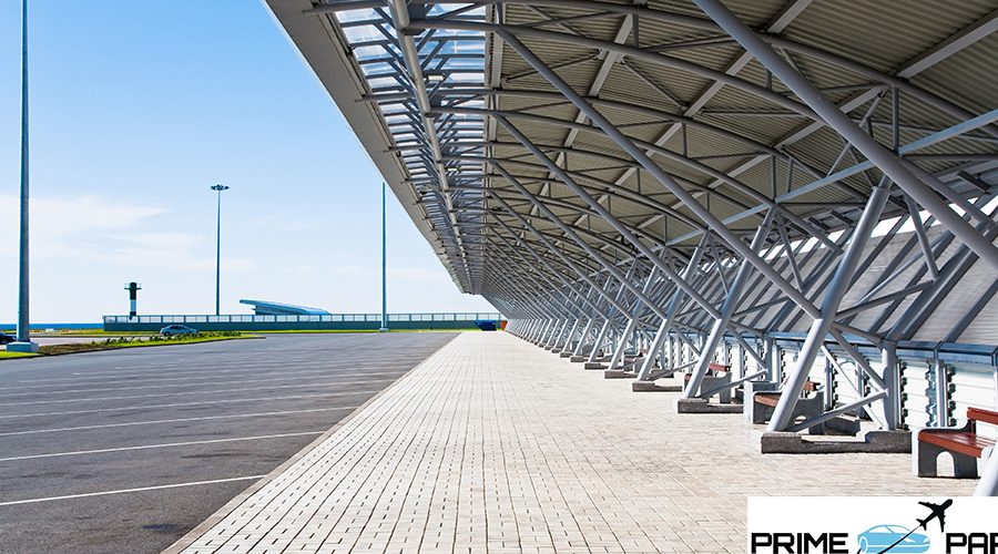 empty bus parking place in sea port